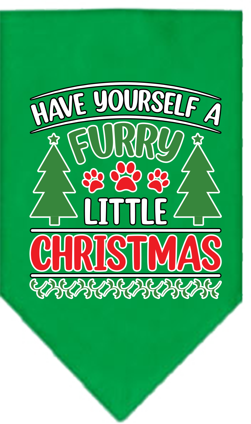 Furry Little Christmas Screen Print Bandana Emerald Green Size Large